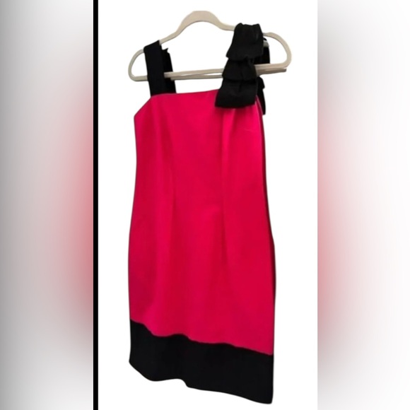 Julia Jordan Pink Black Colorblock Bow Shoulder A-Line Dress NWT Size 4 Cocktail - Picture 1 of 9